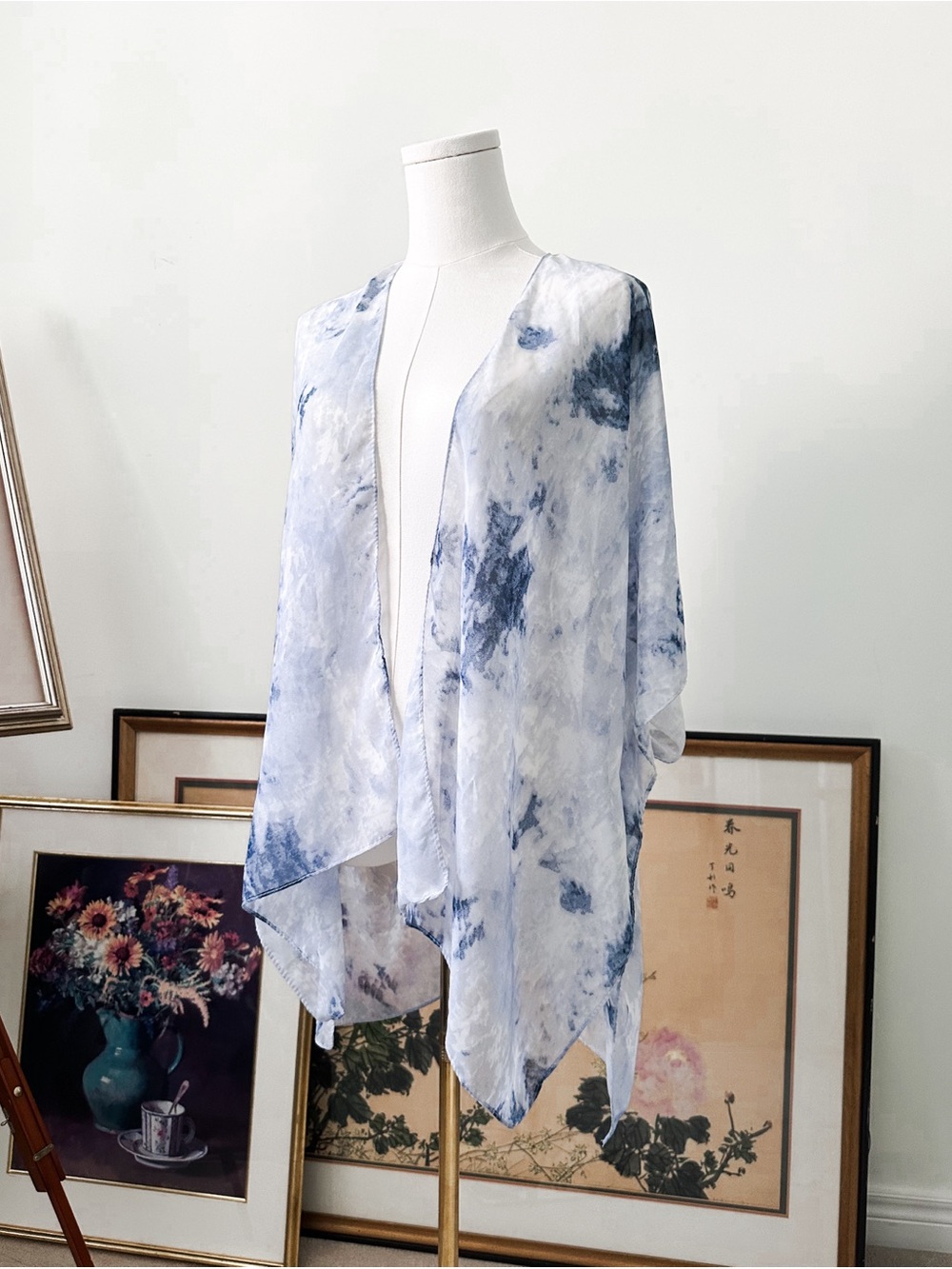 Avenue 9 Lightweight Blue Tie-Dye Sheer Kimono Cardigan
